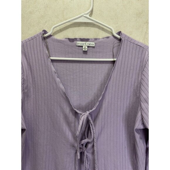 MOA MOA Lilac Tie Front Cropped Sweater Top Ribbed Y2K 90s MEDIUM Coquette Swift - Picture 5 of 8